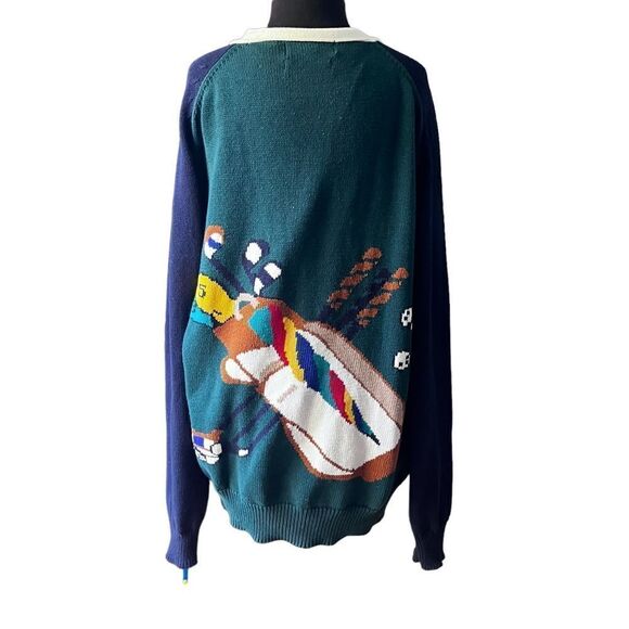 Vtg Hathaway Hand Intarsia Color Block Cotton Cardigan vintage golf - Picture 4 of 5